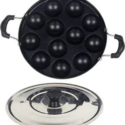 hm evotek Aluminium Non-Stick 12 Cavity Appam Patra with Lid and Scrub Paniyaram Maker K1 Paniarakkal with Lid 1 L capacity 23 cm diameter-picture-4