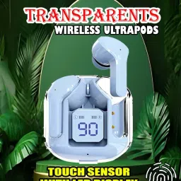 crecro Ultrapod Bluetooth Earbuds Headset Crystal Transparent Design,LED Display BK70 Smart Headphones-image-92