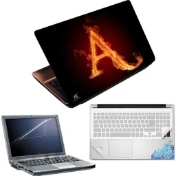 FineArts Letter A Fire 4 in 1 Laptop Skin Pack with Screen Guard, Key Protector and Palmrest Skin Combo Set-image-77