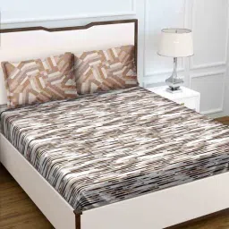 Brown Abstract 180 TC Cotton Queen Sized Bed Sheets with 2 Pillow Covers by Bella Casa-picture-26