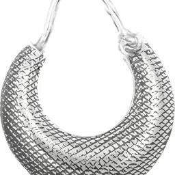925 Sterling Silver (Chandi) 16MM Mediam Size Kaju Bali Single Piece Sterling Silver Hoop Earring-28