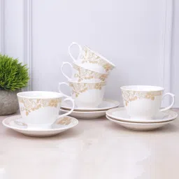 u.p.c. Pack of 12 Bone China Cup & Saucer Set of 6 - Leaf Series image 2