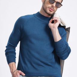 Men Solid High Neck Green Sweater-image-21