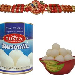 Gift Hamper Rasgulla with Single Brother Rakhi Stainless Steel Gift Box-image-77