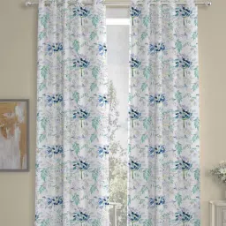 rosarahome White Floral Polyester 7 Ft Semisheer Eyelet Door Curtains (Set of 2)-picture-19