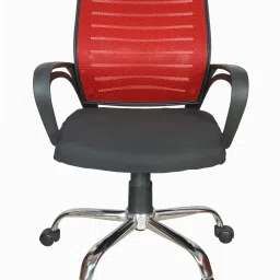 Boom Medium Back Revolving Chair with Centre Tilt mechanism in Black Fabric and Red Mesh/net back Fabric Office Executive Chair-16