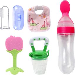 Baby Rattle nibbler, fruit teether, finger brush, bib & spoon feeder for feeding Teether and Feeder-11