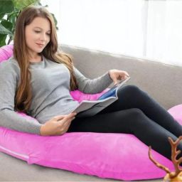 J-Shape Pregnancy Pillow Maternity Support,Velvet Cover,Ideal Diwali Gift Polyester Fibre Solid, Stripes Pregnancy Pillow Pack of 1-image-72