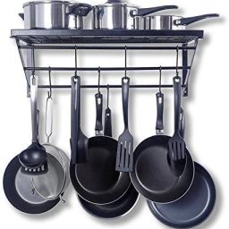 Utensil Kitchen Rack Geo Fashion ™ Kitchen Wall Pot Rack with Hooks Decorative Wall Mounted Storage Rack Multi-Purpose Shelf Organizer Great for Kitchen Cookware, Utensils, Pans, Books, Household Items, Steel-8