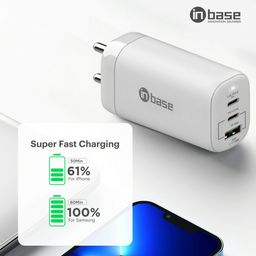 inbase in base Ether PSV9501L 95W Type A and Type C 3-Port SuperVOOC Charger (Type C to Type C Cable, GaNTech Multi Level Protection, White) image 3
