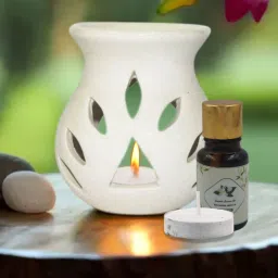 Medium Ceramic White Diffuser With 10ml Jasmine Fragrance, One Tea Lights Candle Diffuser Set, Aroma Oil-image-25