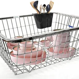Dish Drainer Kitchen Rack (304) High-Grade Stainless Steel Bartan Basket/Dish Dryer Basket Steel-image-36