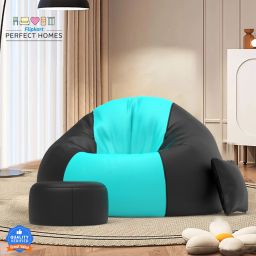 XXXL FluffCloud Sofa With Free Cushion and Puffy , Teal::Black Teardrop Bean Bag With Bean Filling-77