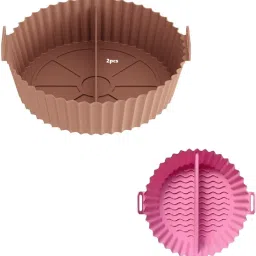 2p Air Fryer Liner Round Silicone Basket Baking Tray Pot with Divider Ear Handle Air Fryer-image-1