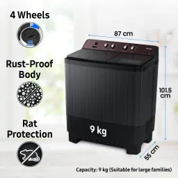 samsung 9 kg Semi Automatic Top Load Black, Grey image 5