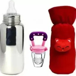 Baby Fedding Utensils Combo of Milk bottle, Feeder,Teether- Stainless Steel, Silicon-image-24