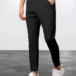 Men Slim Fit Black Lycra Blend Trousers-image-52