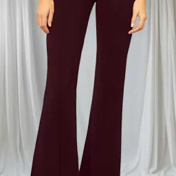 Women Regular Fit Maroon Lycra Blend Trousers-image-5