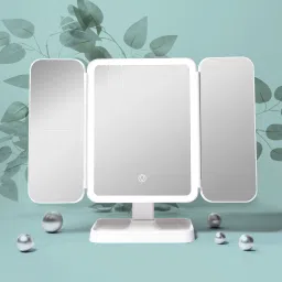 Trifold Makeup Mirror with Adjustable LED|Battery + USB Plugin (White)-20