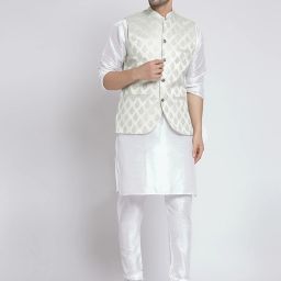 Men Dupion Silk Kurta Pyjama Ethnic Jacket Set-image-51