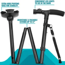 episkey Portable Aluminium Alloy Handle Dependable LED Light Folding Walking Stick Walking Stick image 2