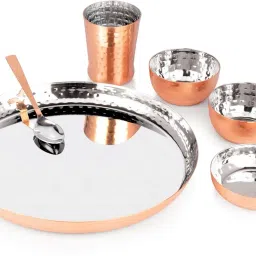 Pack of 6 Copper Royal Hammer Copper Dinner Set With 1 Thali, 1 Dish, 2 Bowls, 1 Spoon & 1 Glass Dinner Set-19