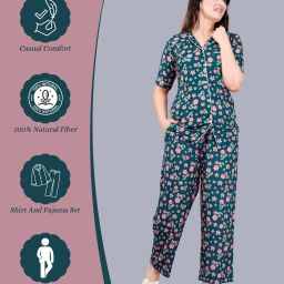 Women Night Suit Set Blue Geometric Print-image-3
