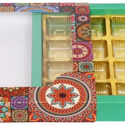 grownex pvt. ltd. Non-Corrugated Paper Printed Design Square 16 Empty Golden Tray Box for Sweets Chocolate Packaging Box image 2
