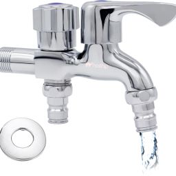2 in 1 Bib Tap for Bathroom, Two Way Tap(Silver) Two in One Tap for Bathroom with Wall Flange Health Faucet-image-31
