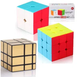 Stickerless Cube Set of 2X2 3x3 and Stickered Gold Mirror Puzzle Cubes Combo-image-98