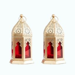 Yellow Metal Hanging Lantern Pack of 2 Yellow Metal Hanging Lantern-12