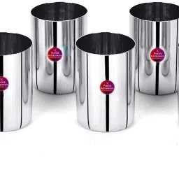 (Pack of 6) Stainless Steel Mirror Finish Circle Shape Heavy Gauge Glass Set Glass Set Water/Juice Glass-image-91