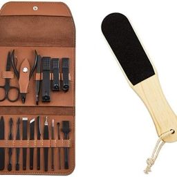 16in1 Manicure Pedicure Leather Kit With Wooden Foot Scrubber-picture-33
