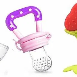 Baby Teether Fruit Shape Silicone Teether for 6 to 12 Months Baby BPA Free (Combo Saver Pack of 2) (Strawbery & Pink Pacifier) Teether and Feeder-17