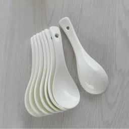 Melamine Soup Spoon White Disposable Ceramic Soup Spoon Set(Pack of 6) Disposable Ceramic Soup Spoon Set-62
