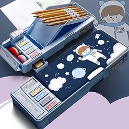 Cartoon Print Multi Compartment Button Operated Magnetic Compass Box For Kids, Price For 1Pc | RP331 Art Plastic Pencil Box-image-11