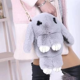 Grey, Pink, Brown Women Sling Bag Cute Plush Rabbit Bag With Chain, Bunny Rabbit Sling bag-11