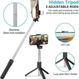 SHAH ENTERPRISES R1S Bluetooth Selfie Stick with Remote and LED Selfie Light Flash Flash image 3