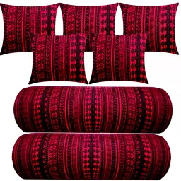 Combo Set Of 5 Cushion 2 Microfibre Geometric Bolster Pack of 7-image-73