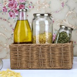 Jute Handmade Wicker Basket Bathroom Vanity Tray for Toilet Paper and Soap, Wicker Kitchen Counter Top Storage Shelf Coffee Table Decorative Tray Cosmetic Organizer Display Holder Storage Basket-30