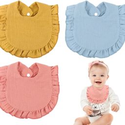 3Pcs Baby Girl Bibs Soft Cotton Ruffle Edge Bibs for Toddlers Age 1 to 3 Years-image-56