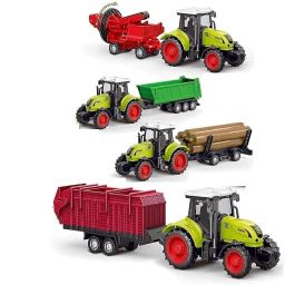 Kids Friction Powered Agriculture Tractor with Trailers Wood cart Crusher-18
