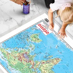 go woo 2 IN 1 WORLD POLITICAL AND PHYSICAL MAP IN HINDI Charts with Lamination image 5