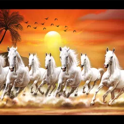 7 hourse with birds and tree painting_SNC Digital Reprint 14 inch x 20 inch Painting-45