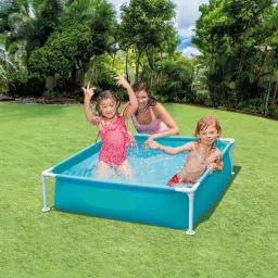 vwretails Blue Square Frame Kids Pool - Durable Metal Frame Backyard Fun Pool for Toddlers Inflatable Swimming Pool image 4