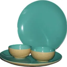 Pack of 4 Ceramic SeaGreen Antique Matte 2 Dinner Plate, 2 Katori Bowl Microwave & Dishwasher Safe Dinner Set-13