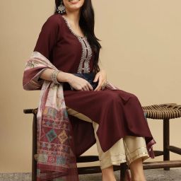 Embroidered Kurta, Salwar & Dupatta Set-image-7