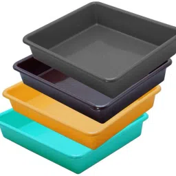 Plastic Exel Small Tray For Home/Office, 4 pc, 2 Ltr, Green Yellow Brown Grey Tray-image-84