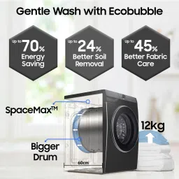 samsung 12 kg Fully Automatic Front Load with In-built Heater Black, Blue image 3