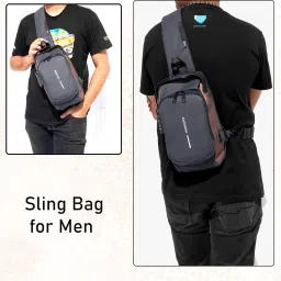 Grey, Brown Men & Women Sling Bag Unisex Side Bag With Inbuilt Charging Port-image-75